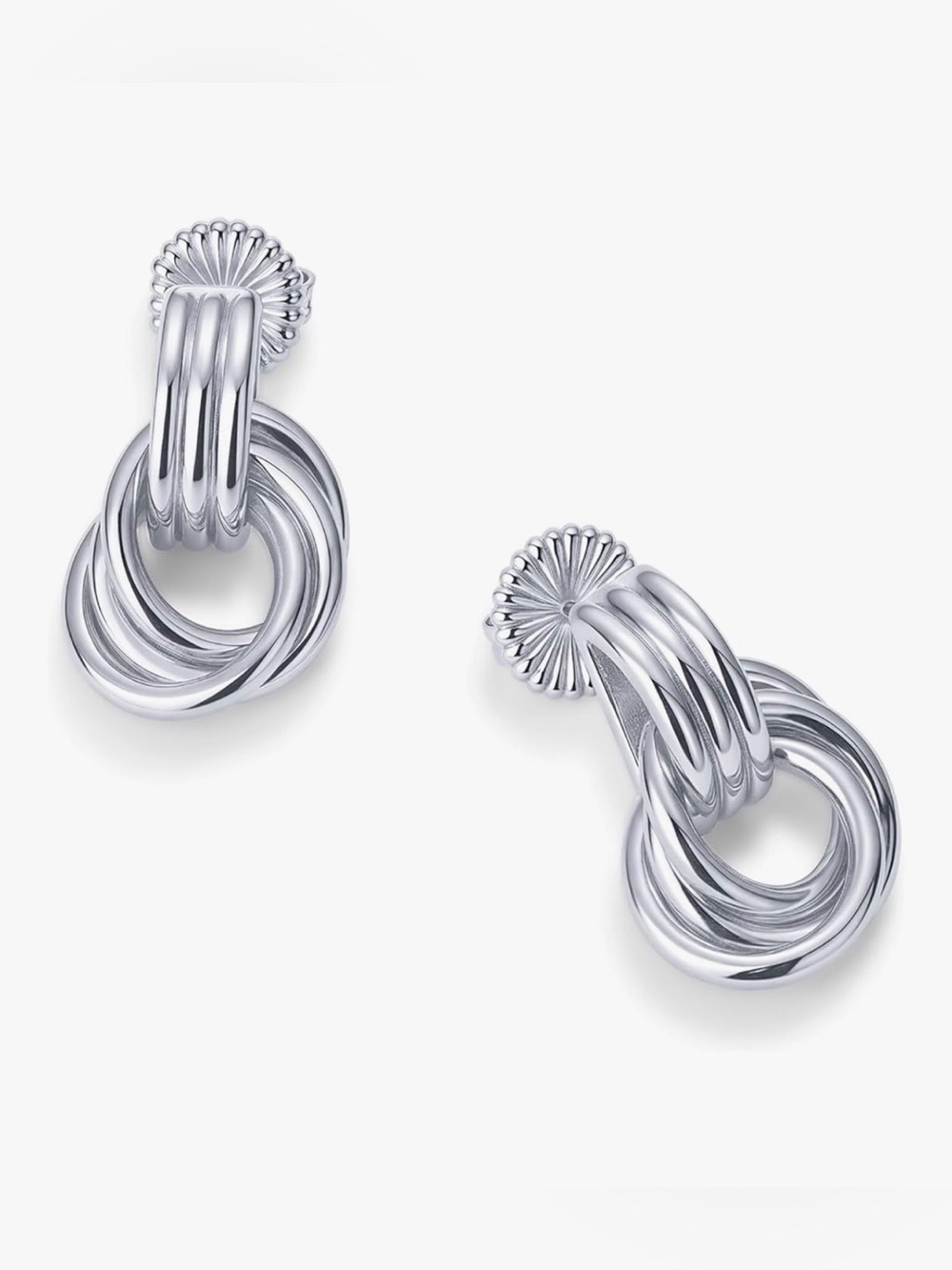 Silver Interlock Drop Earrings - Silver